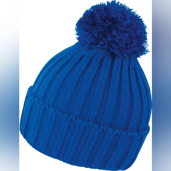 Winter Essentials Knitted Blue Ribbed Beanie  Touque Hat - Picture 2 of 8